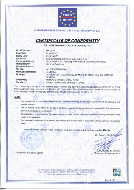 China Shanghai LIVIC Filtration System Co., Ltd. certificaciones