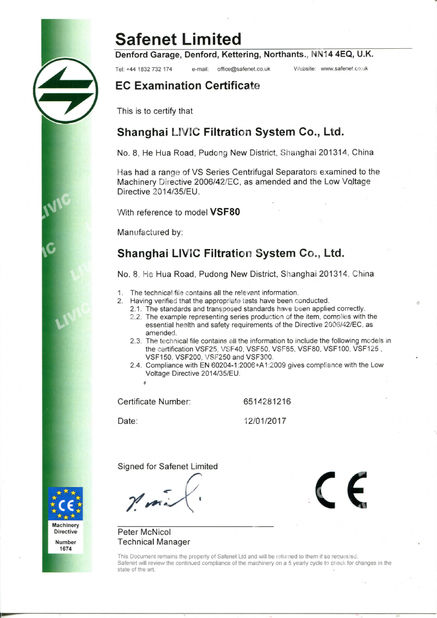 China Shanghai LIVIC Filtration System Co., Ltd. certificaciones
